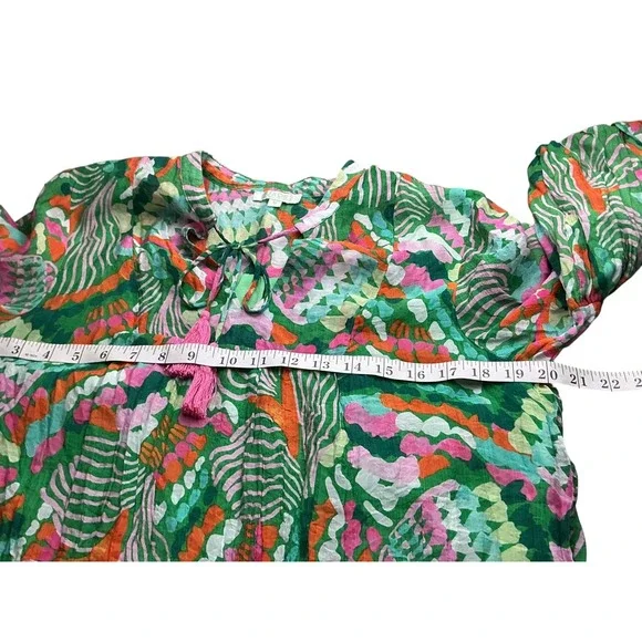 Jade Melody Tam Green Multi Abstract Balloon Sleeve Tunic Mini Dress Medium - Picture 10 of 12